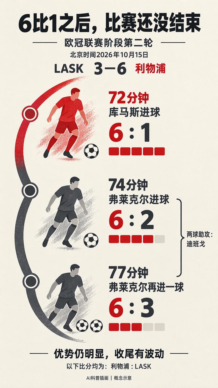 6比1领先后连丢两球，利物浦为何没把比赛平稳收住？北京时间10月15日，2026