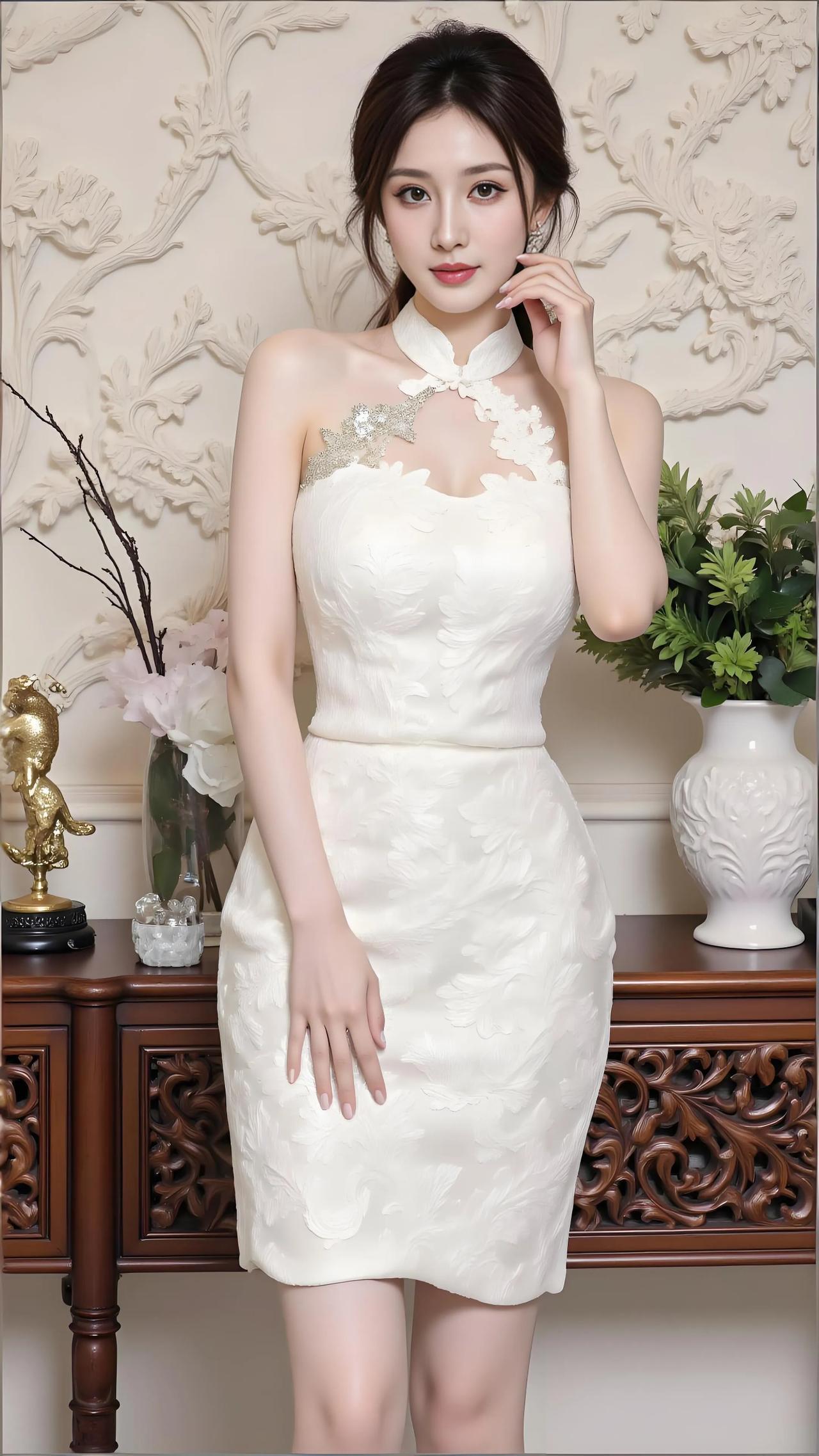 牡丹映面胭脂暖，锦缎裁云裹素纨。
莲步轻移香暗动，回眸浅笑醉春阑。

玉扣玲珑锁