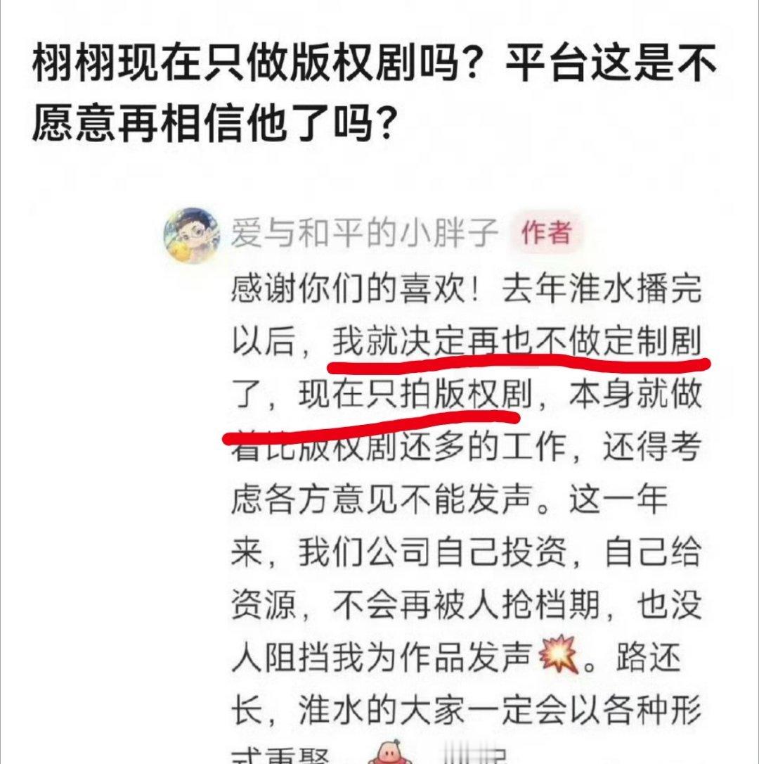 王一栩说自己不再做定制剧，只拍版权剧了其实是平台不投资了吧