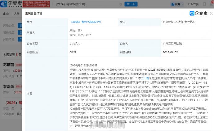 侵权龚俊黑粉未道歉被强执龚俊黑粉被判道歉赔偿企查查显示，近日，法院公告原告龚俊与