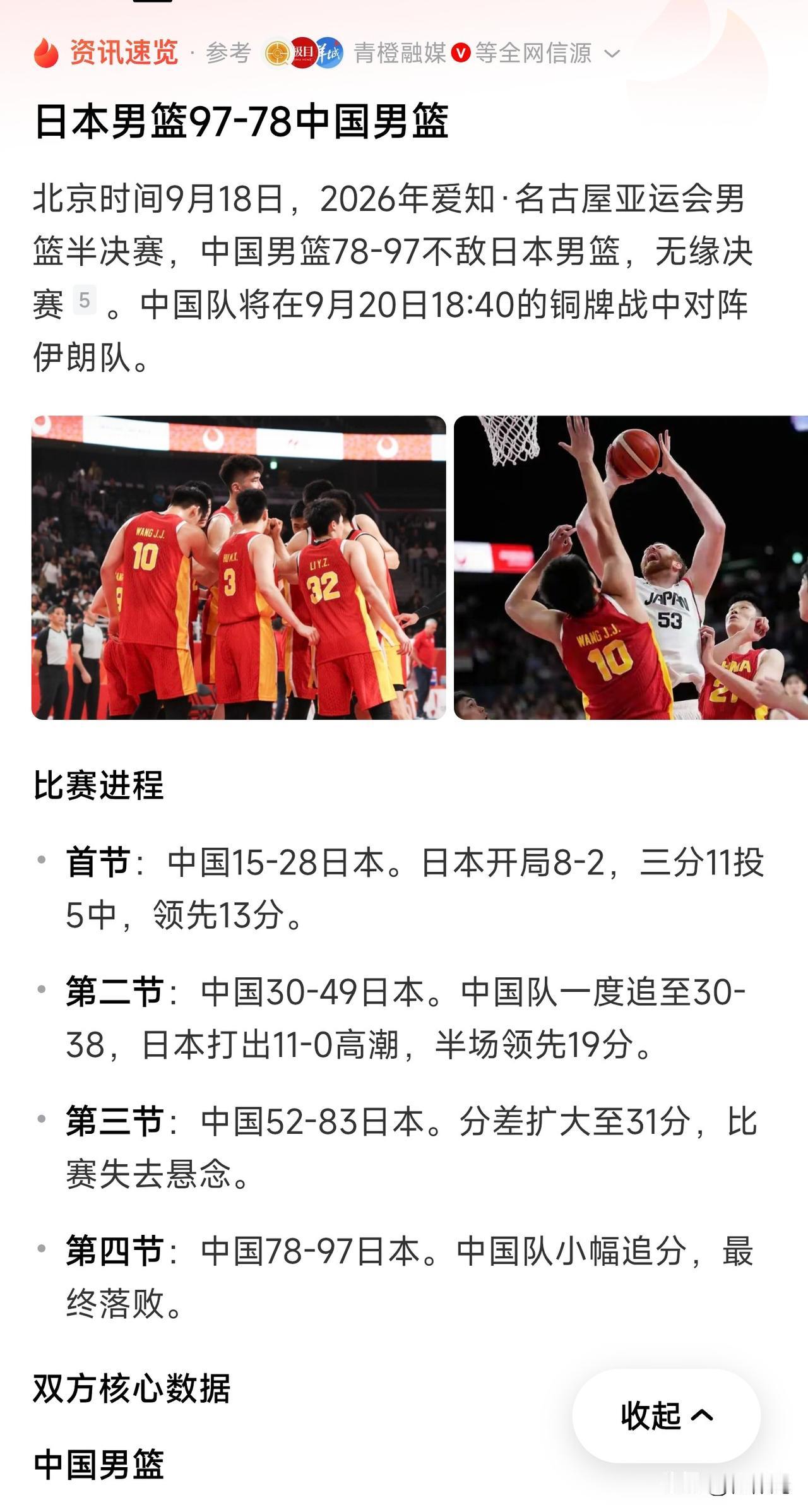 最大分差输了35分，男篮惨败日本男篮，无缘亚运会男篮决赛。

这场球打的太丑陋了