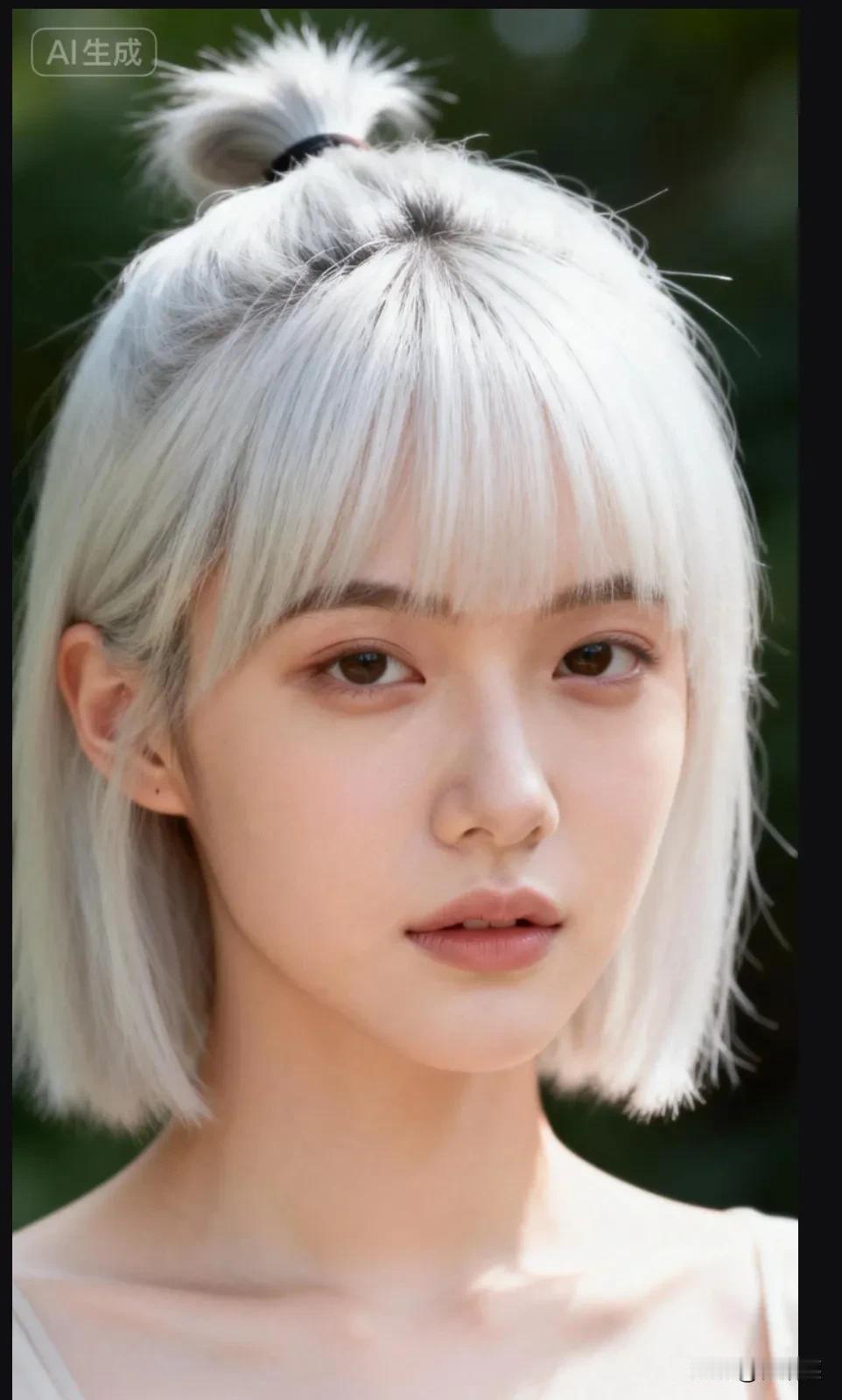 最近几个月没有染发，也没有剪发，刘海有点长遮眼睛。
不出门的日子就随意，把刘海向