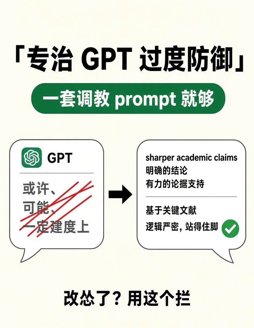 专治 GPT 过度防御写作，研究生码住！
GPT 改论文有个毛病，叫过度防御。
