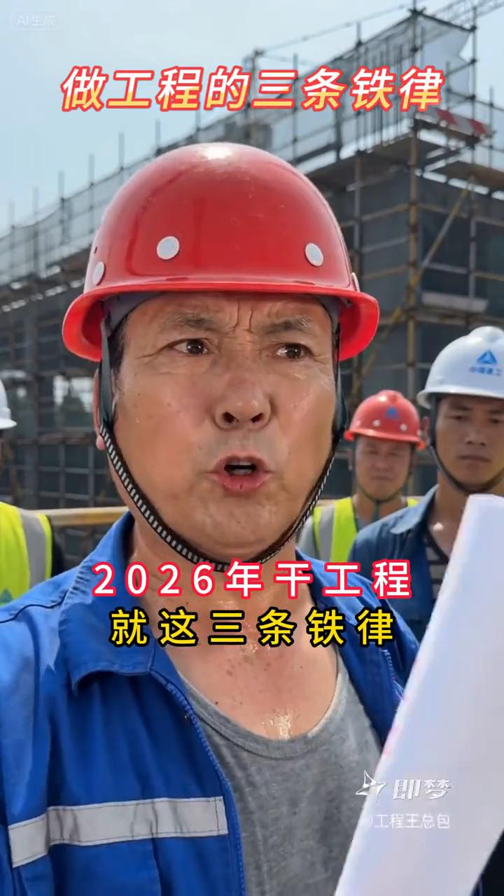 做工程的三条铁律。
兄弟们记住，2026年干工程就这三条铁律：不见预付款不开工，