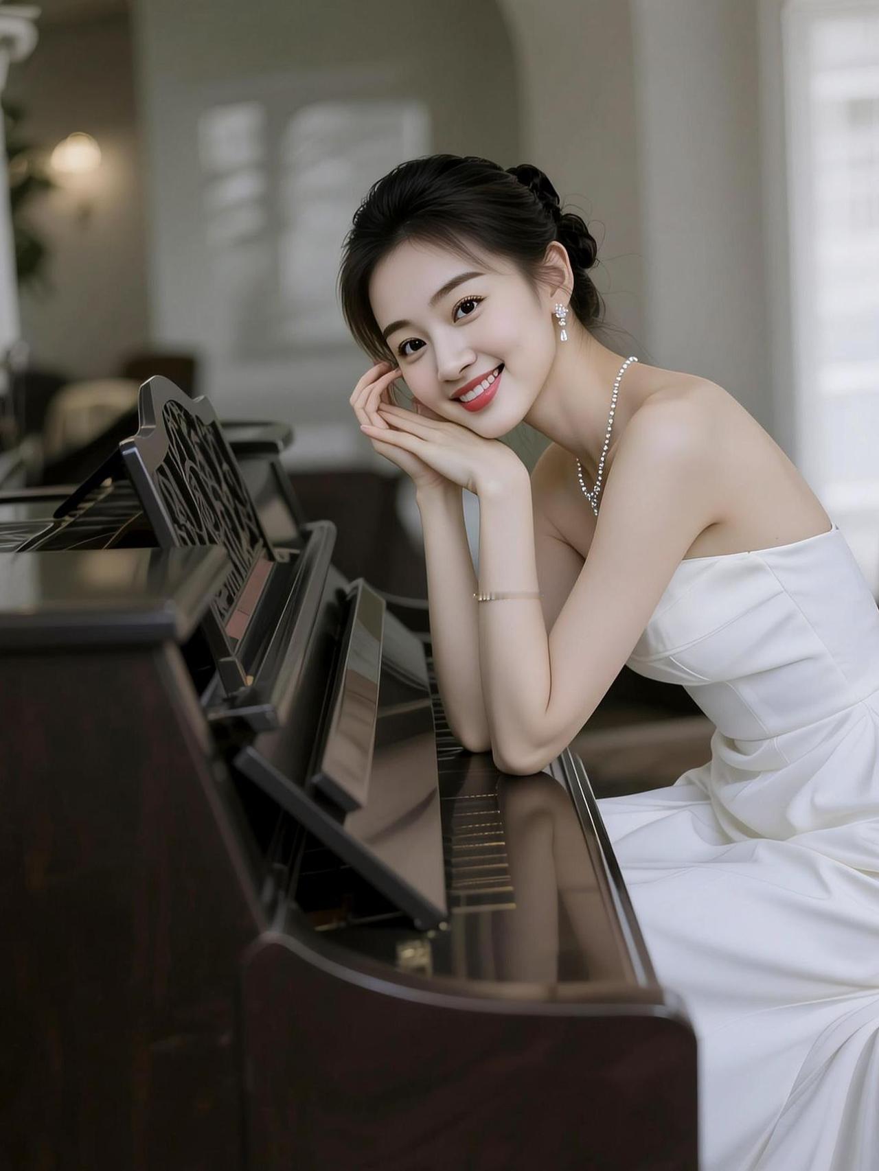 AI柔白钢琴写真 抖音ai创作 复古轻奢风格 期待你的到来