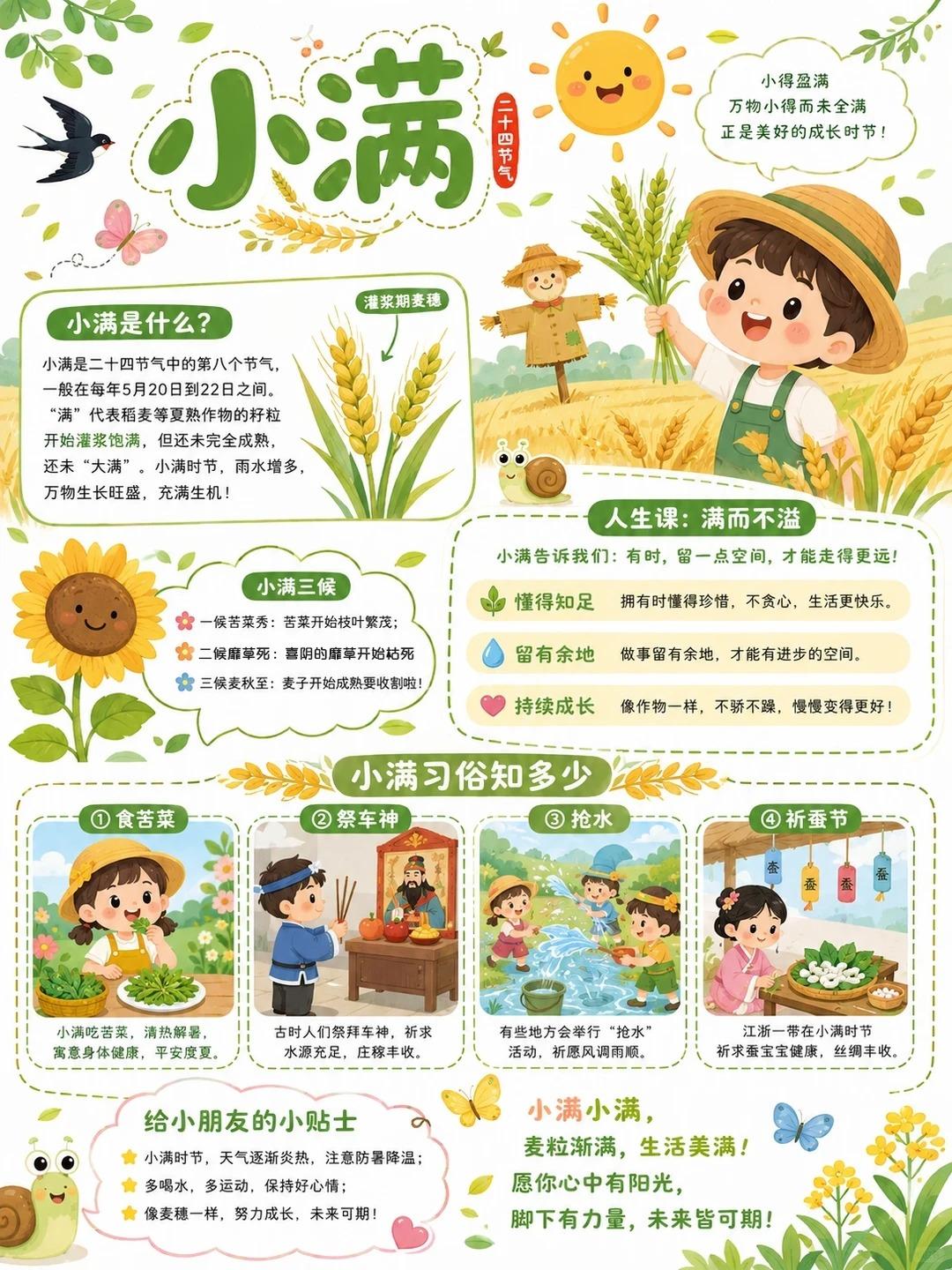 二十四节气之小满 小得盈满！ 
小满是什么？ 小满是二十四节气中的第八个节气， 