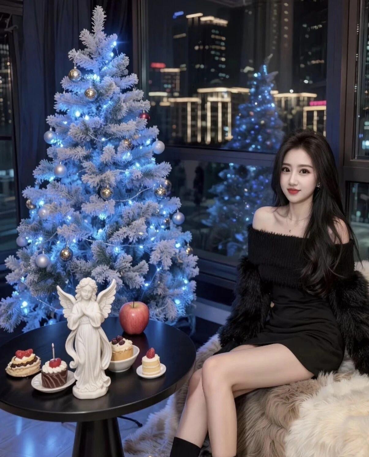 蓝灯圣诞树与城市夜景撞个满怀，圣诞快乐不止今夜🎅