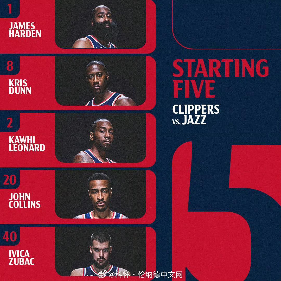 今日首发，卡哥继续出战成瘾！快船vs爵士