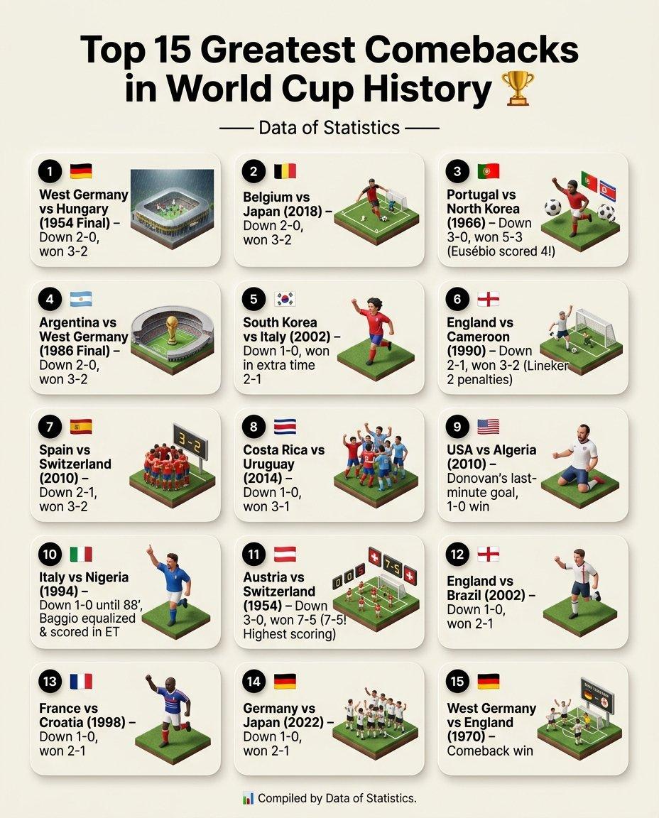 世界杯历史上最伟大的15场逆转之一🏆
1. 西德 vs 匈牙利（1954年决赛