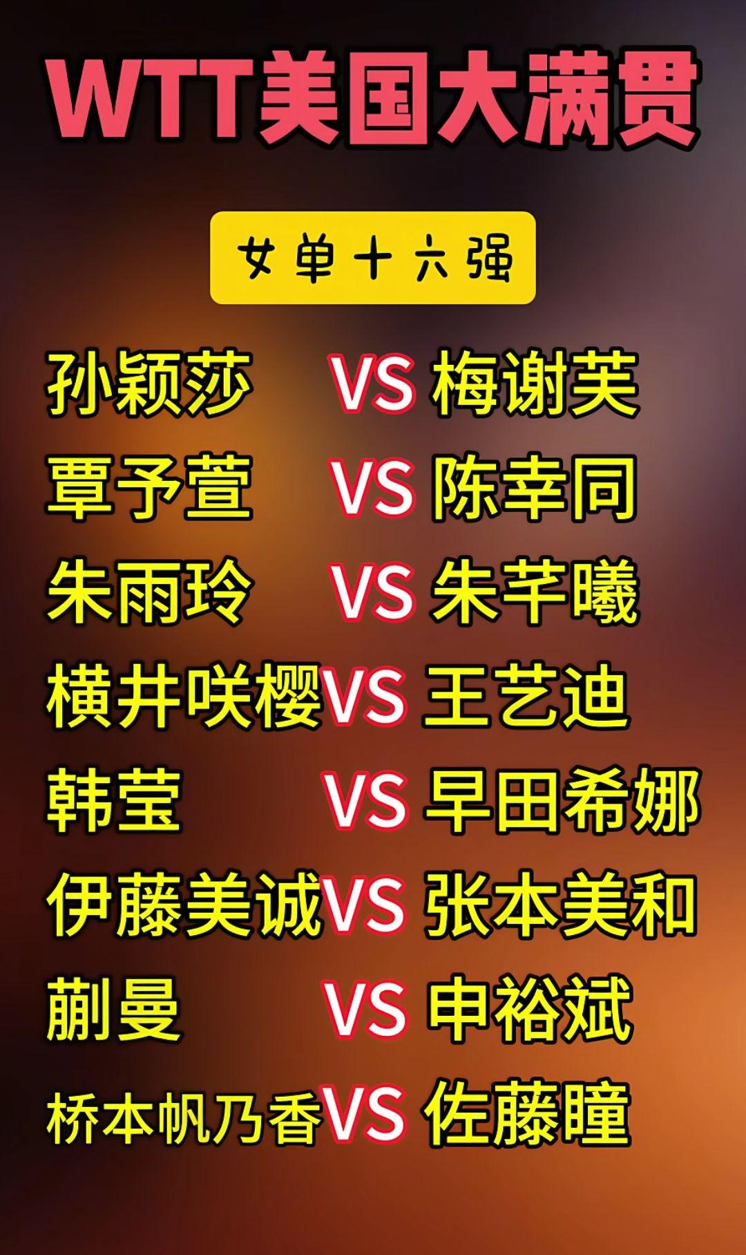 美国大满贯
(男女)单十六强！