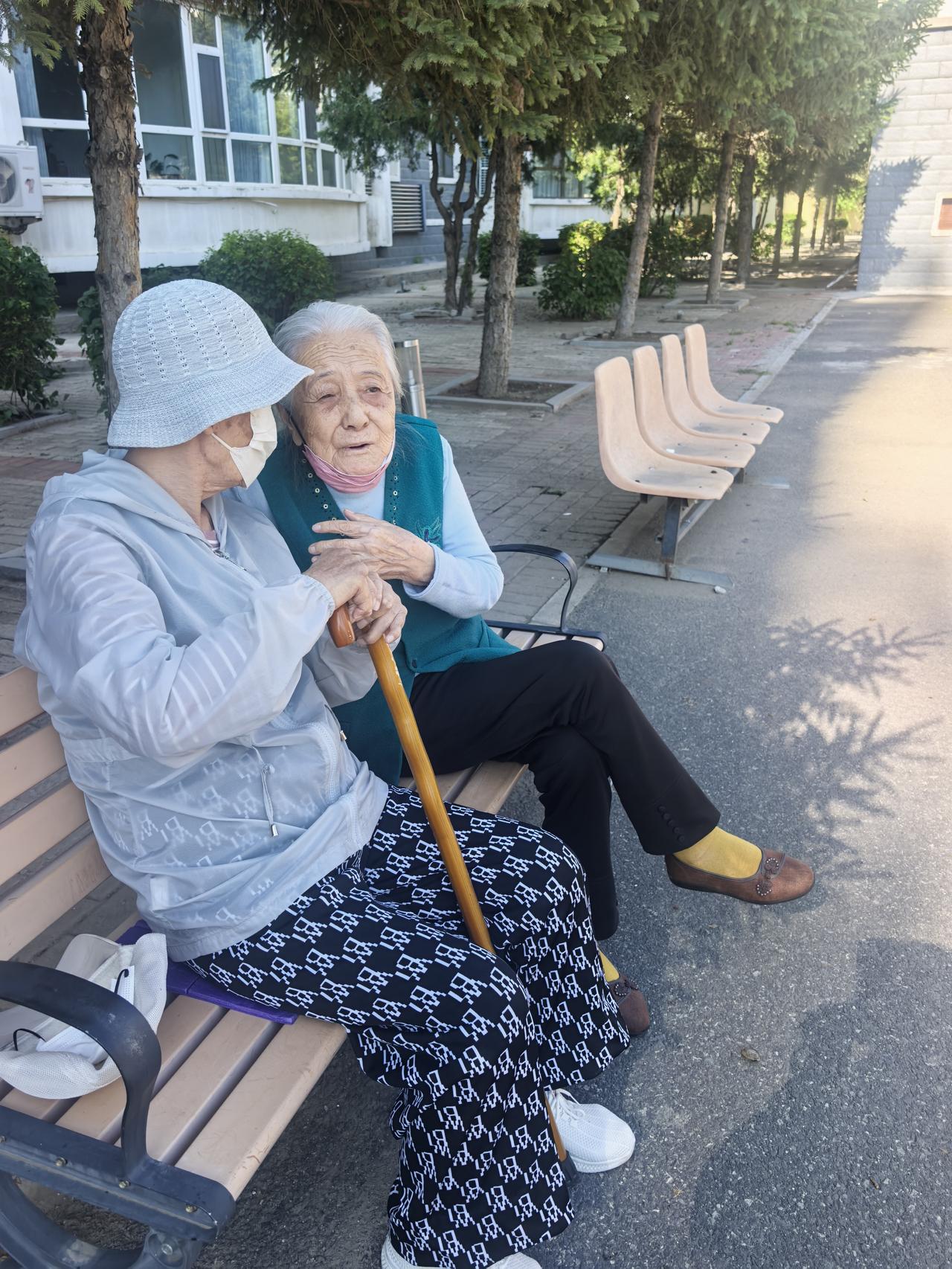 两位九旬闺蜜的悄悄话。
朱姨91岁，母亲89岁，两人每天在一起有说不完的悄悄话。