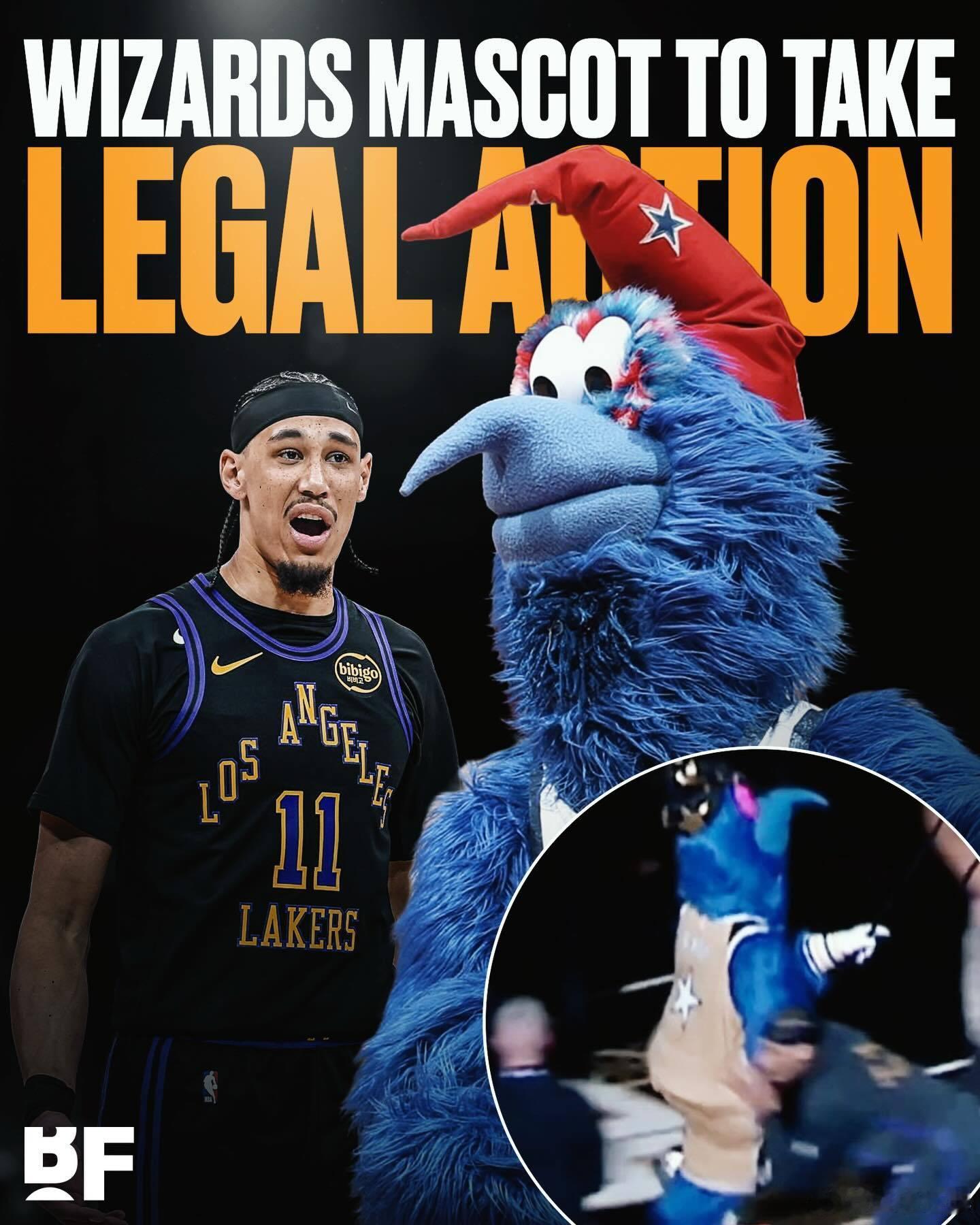 奇才队吉祥物被贾克森·海耶斯推搡后已聘请律师 😅律师Waukeen McCoy