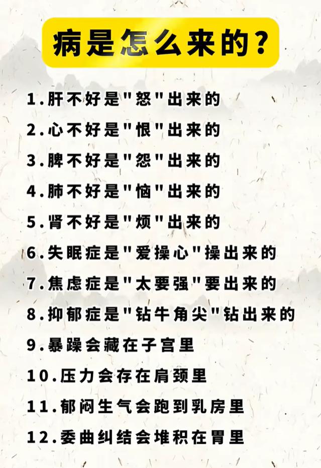 七情内伤易伤身，不同情绪对应脏腑损耗对照表