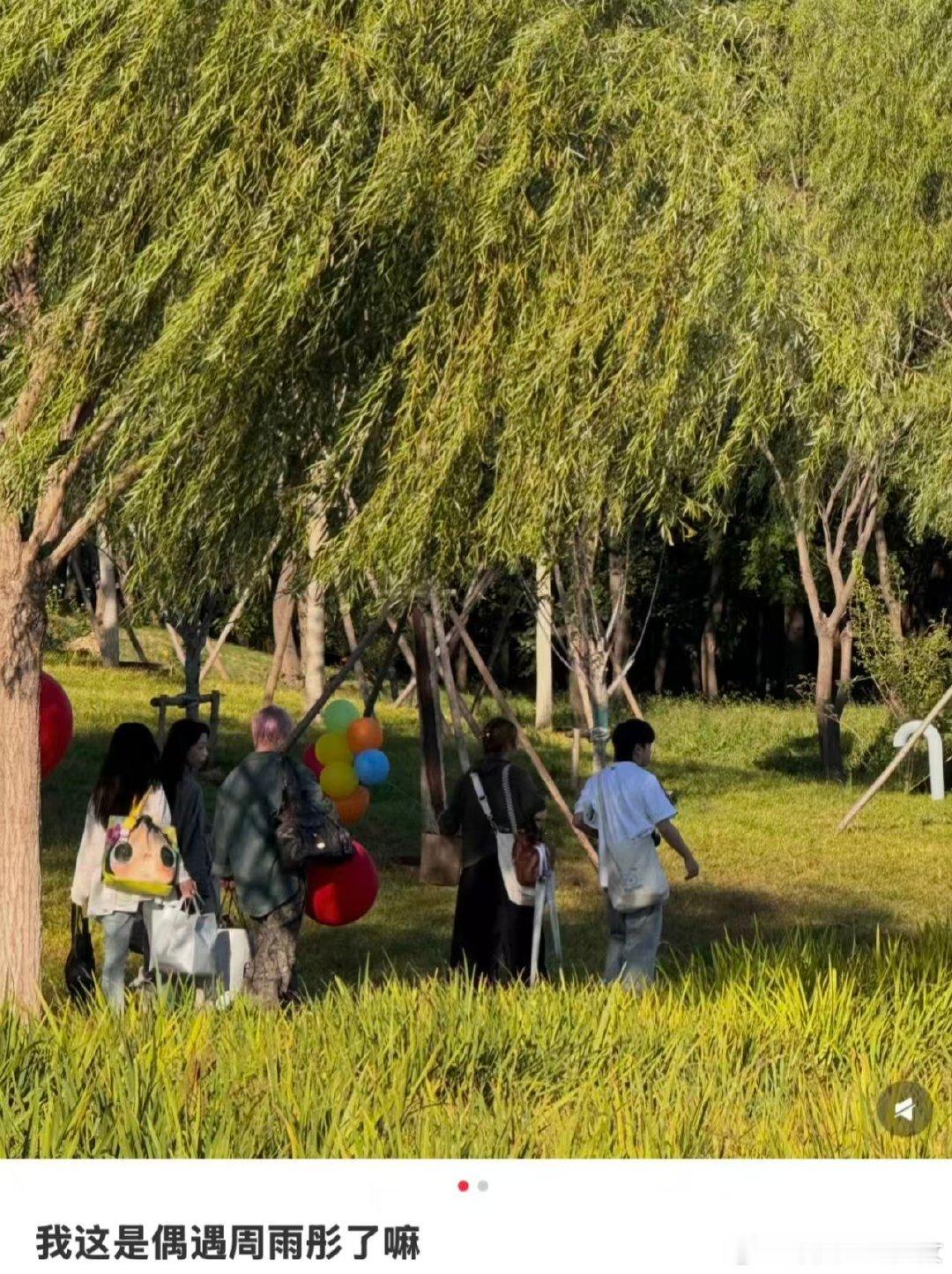 公园偶遇周雨彤 有网友在北京公园偶遇周雨彤，她手持多只气球，状态十分松弛~北京公