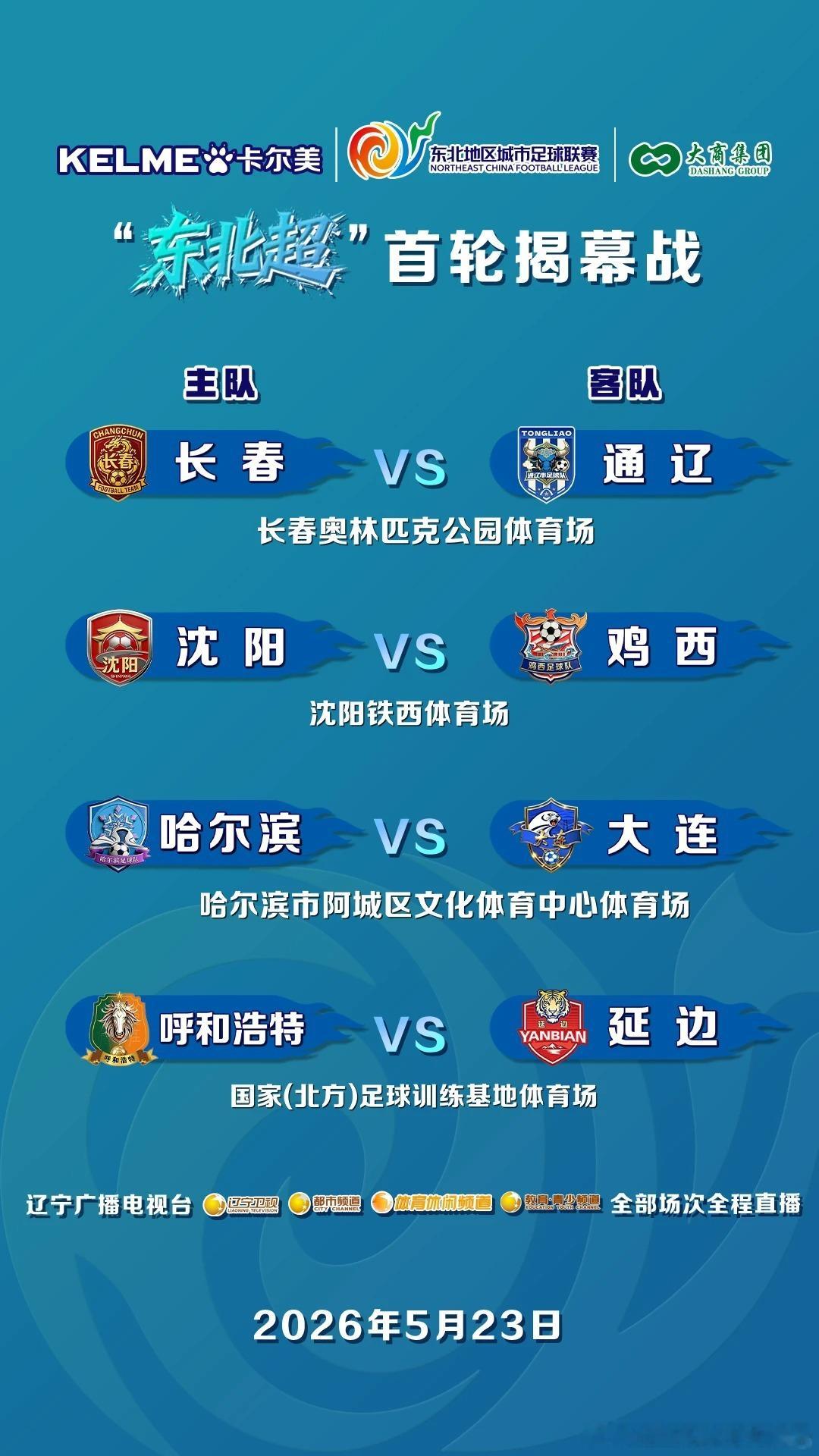 2026东北地区城市足球联赛（“东北超”）常规赛赛程正式公布。本届赛事由辽吉黑蒙