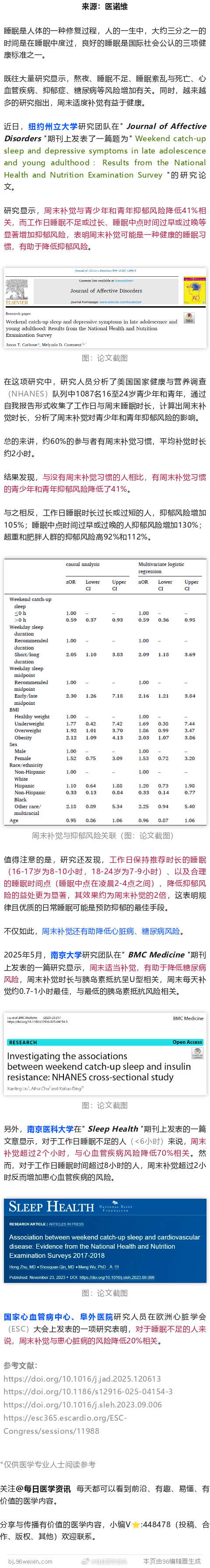 平时熬的夜，周末竟能补回来！多项研究发现，周末补觉，显著降低心脏病、糖尿病、抑郁
