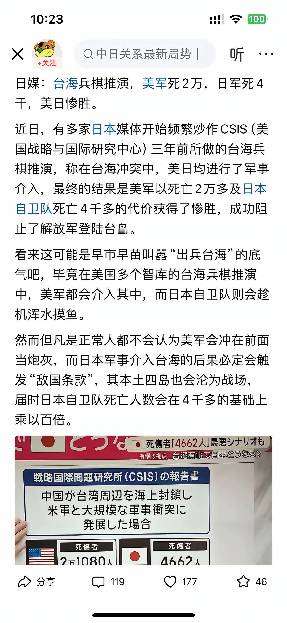 美军死亡2万多，日本自卫队死亡4000多，美日惨胜，成功组阻止中国统一台湾。日本