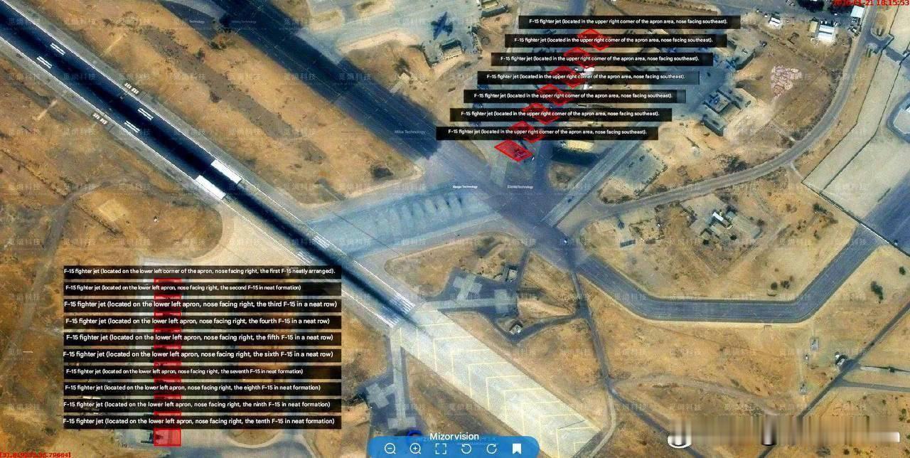 来自约旦的卫星图像显示，美国空军的大量装备（17架F-15战斗机、4架C-17运