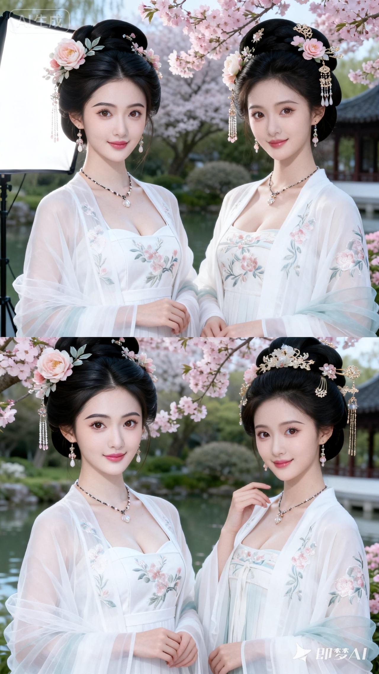古风姐妹花，花前月下美如画🌸💃