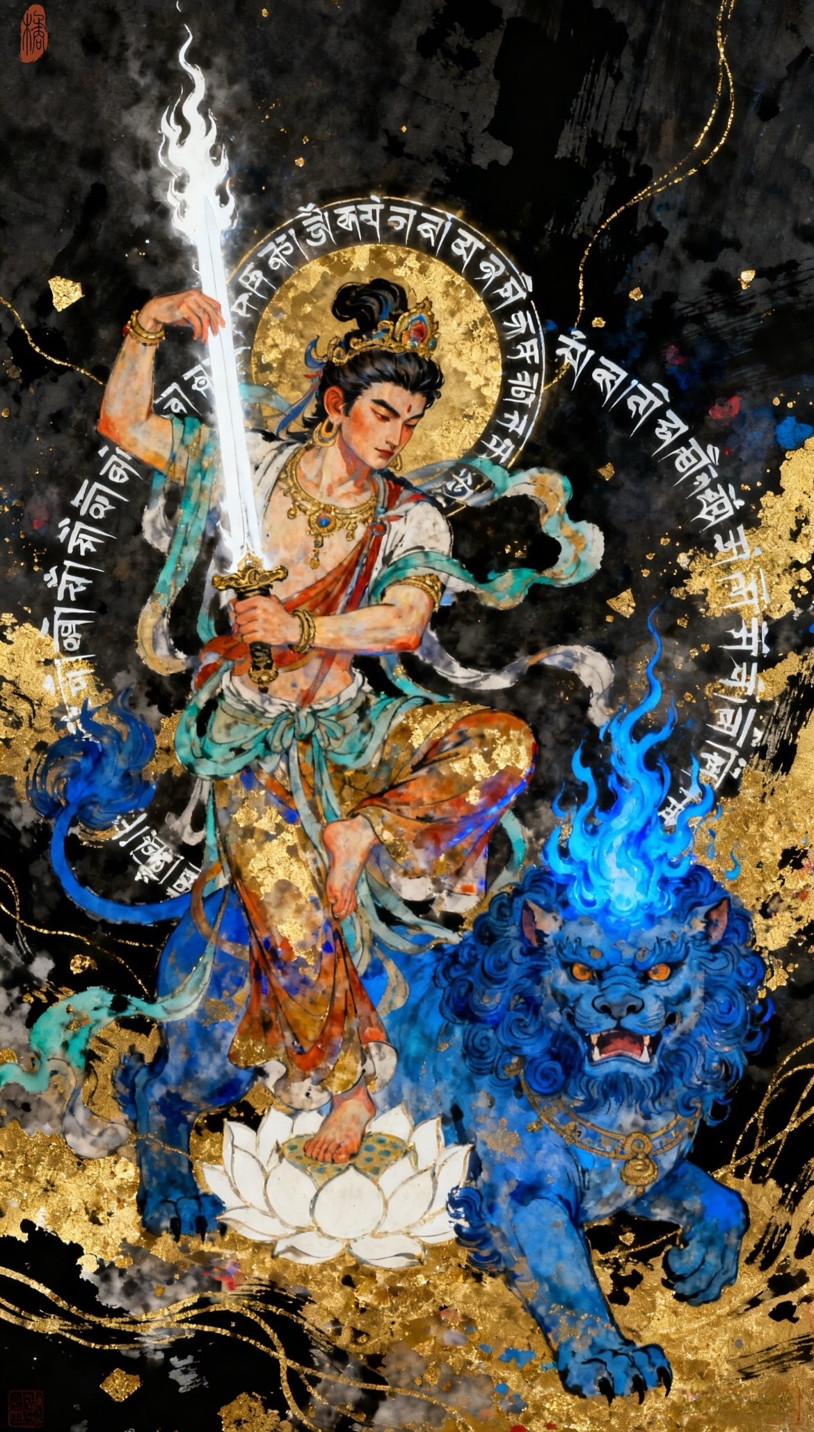 南无大智文殊師利菩萨，利剑斩烦恼。 