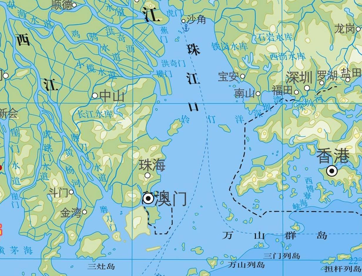 珠江口周边地区地形图