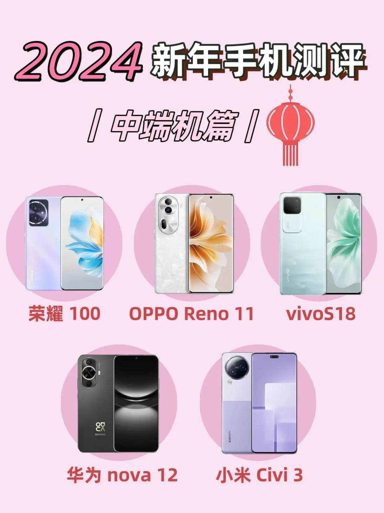 今年中端手机首推这五款。
分别是荣耀100、OPPO Reno 11、vivo 