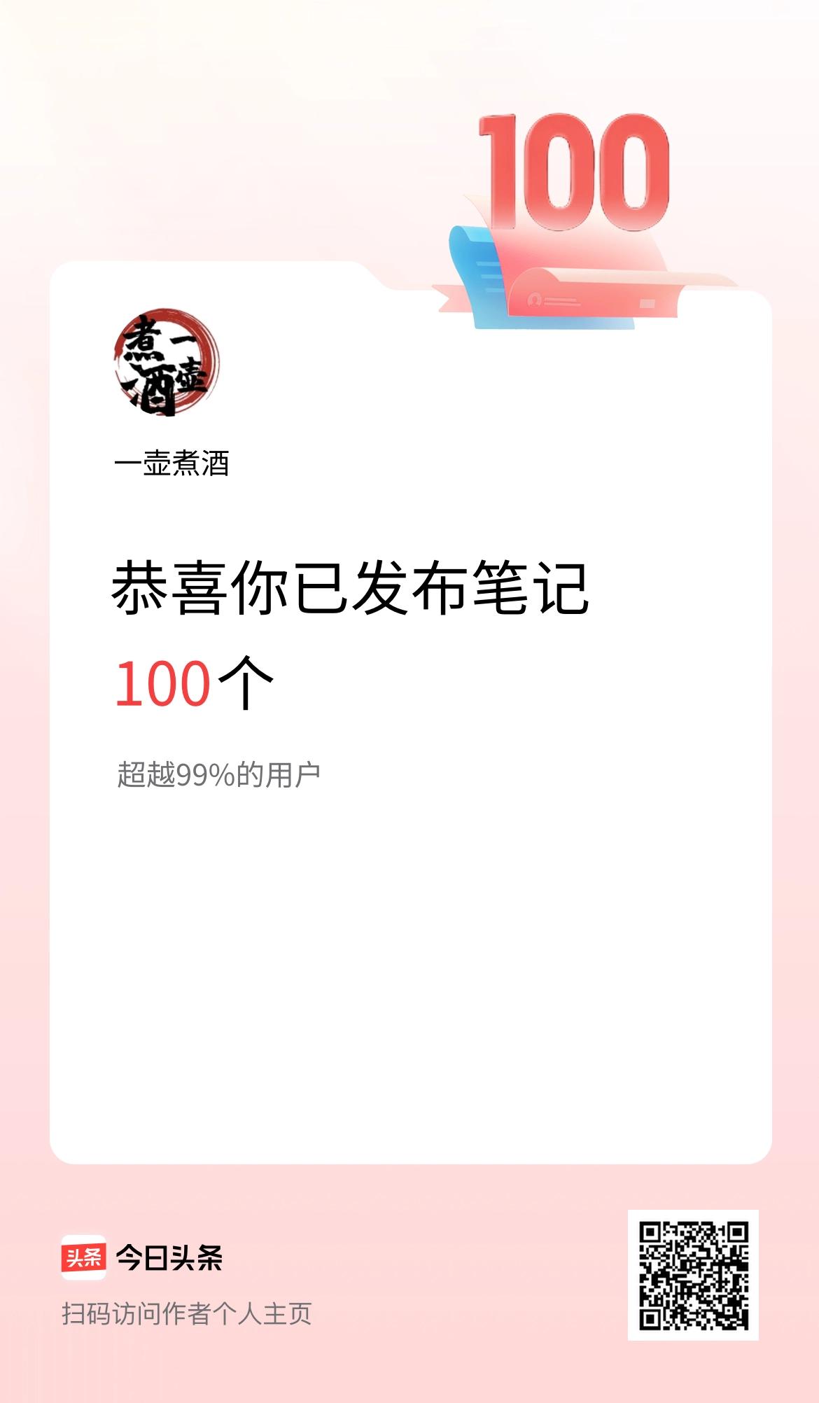 我在头条累计投稿笔记100个