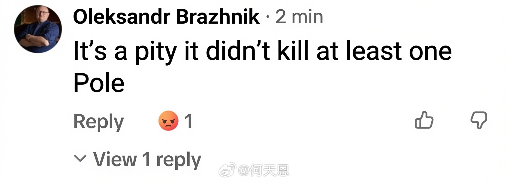 利沃夫的乌克兰人：俄罗斯导弹袭击了波兰。利沃夫的乌克兰人：真遗憾，至少没炸死一个