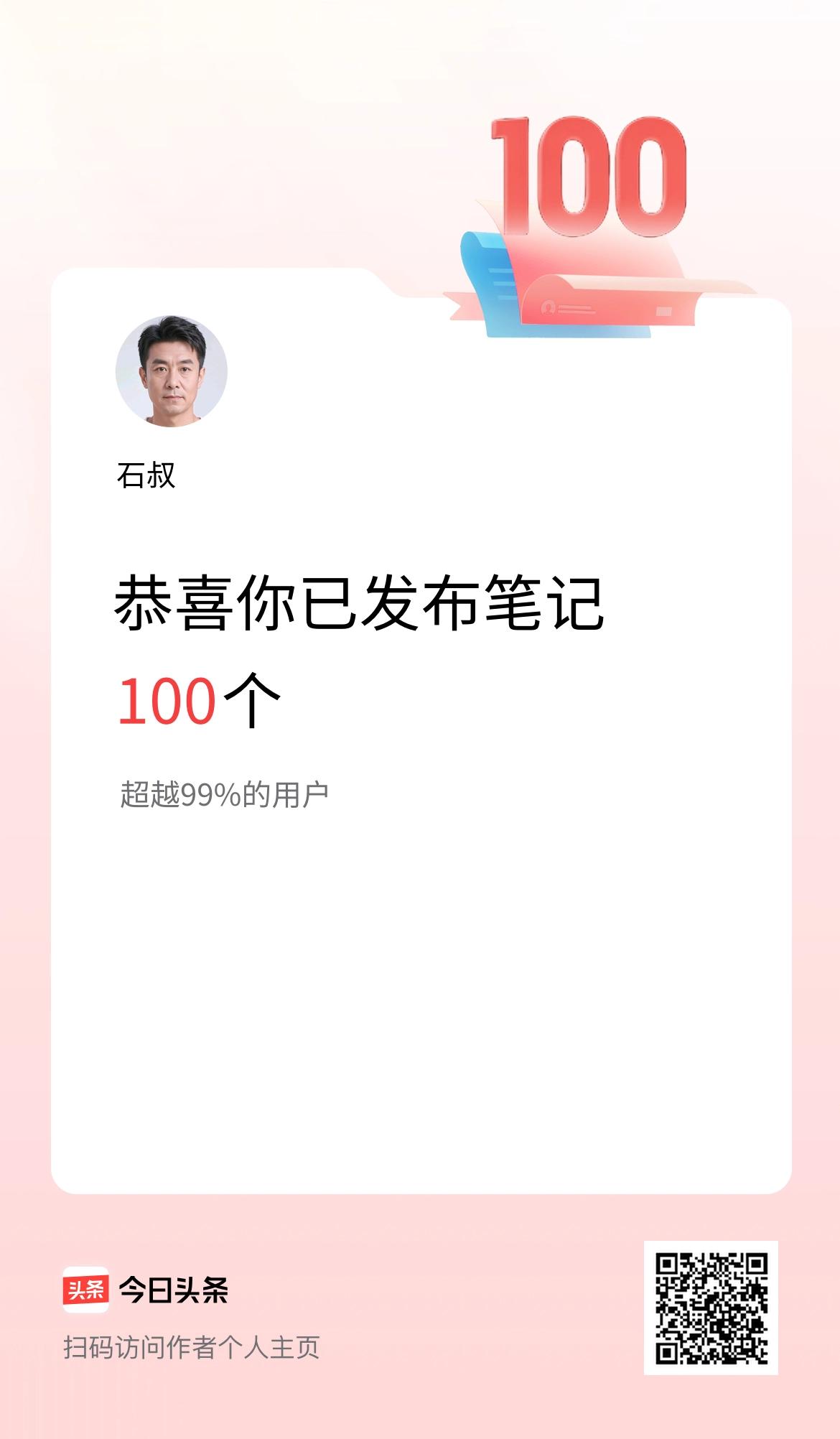 我在头条累计投稿笔记100个