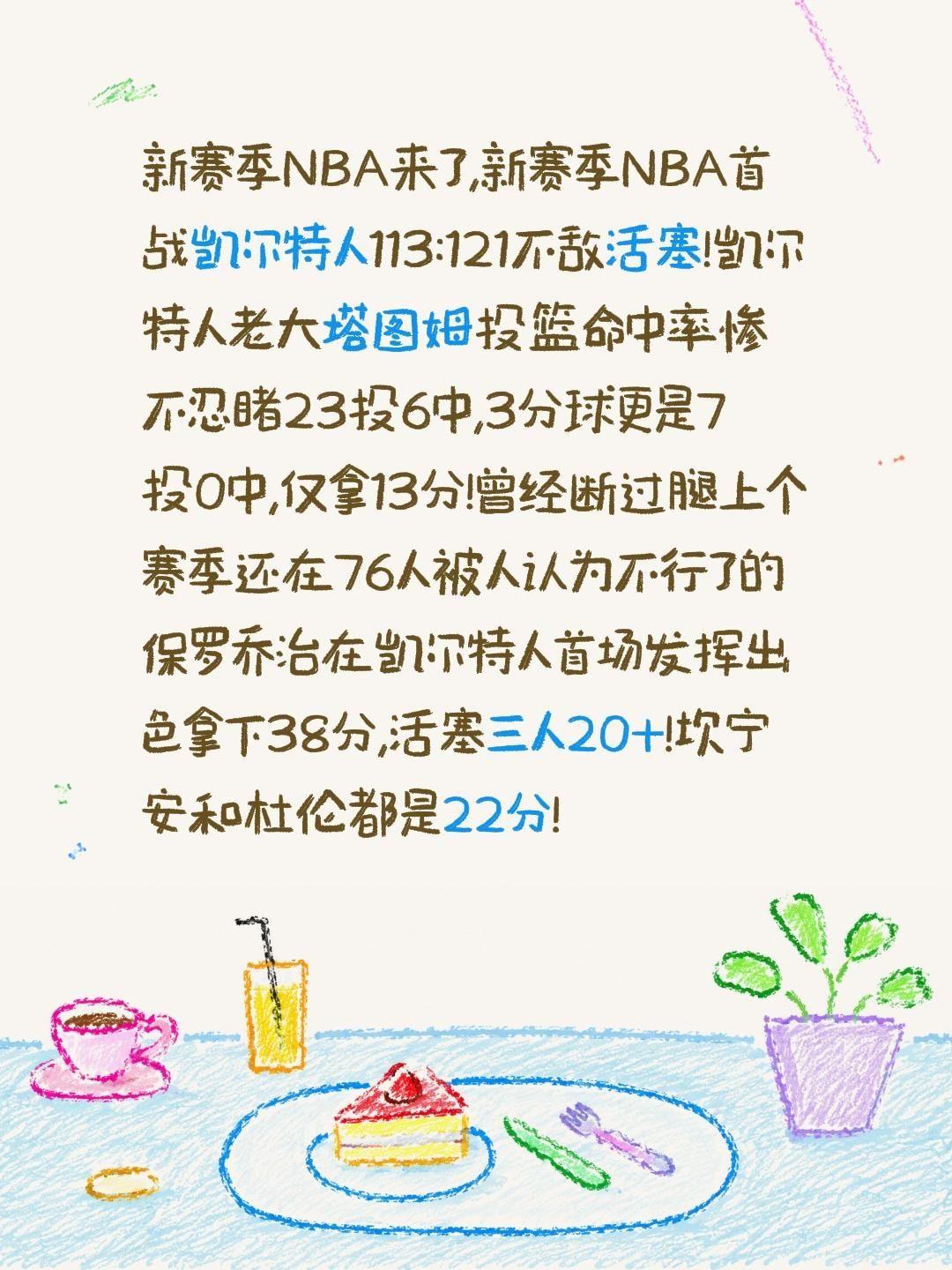 新赛季NBA来了,新赛季NBA首战凯尔特人113:121不敌活塞!凯尔特人老大塔