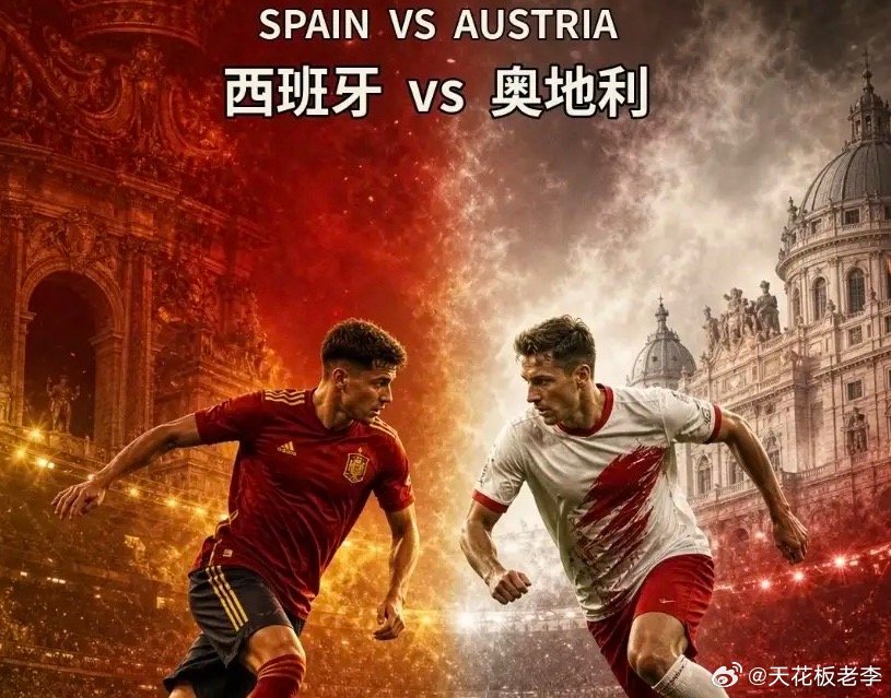 今晚西班牙登场了，结局大猜想：西班牙VS奥地利概率10%：奥地利3:0西班牙概率
