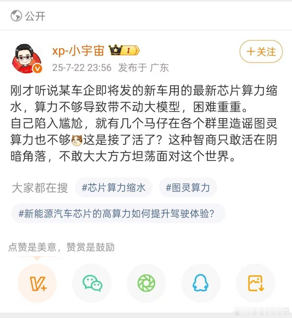 有些蛆，眼看自家算力不行，惹了泥蔚又要惹鹏鹏，自己掉坑里面还想拉其他自研芯片干真