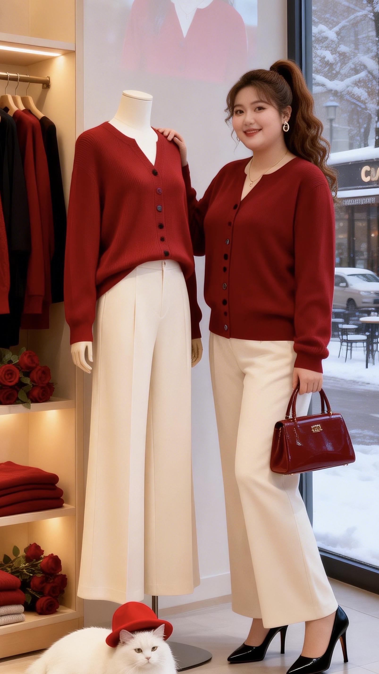 大码穿搭针织衫 高级感穿搭 胖妹妹红色系新年穿搭来咯脱下外套也体面的秋冬内搭