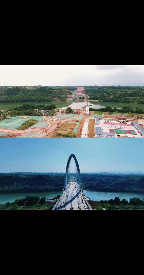 金简仁快速路沱江大桥修建前后对比！图片是2021年5月的金简仁沱江大桥刚准备开始