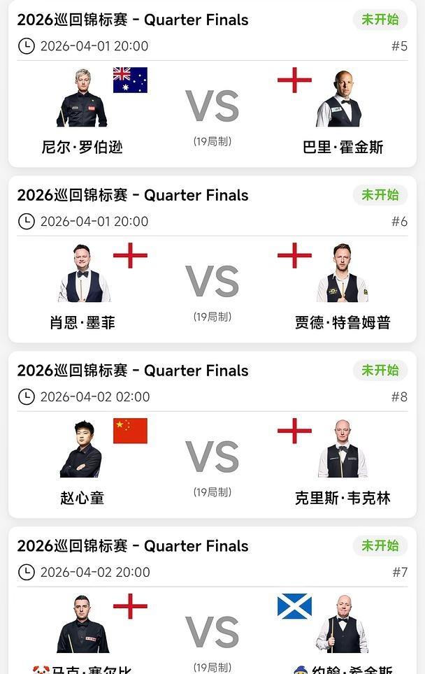 巡回锦标赛今晚赵心童准备出场
​​中国军团现状：赵心童独苗，吴宜泽出局
​​🏁