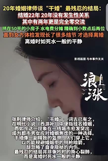 电视剧都不敢这么演！结婚22年，20年无夫妻生活，

同在50平小屋里活得像合租