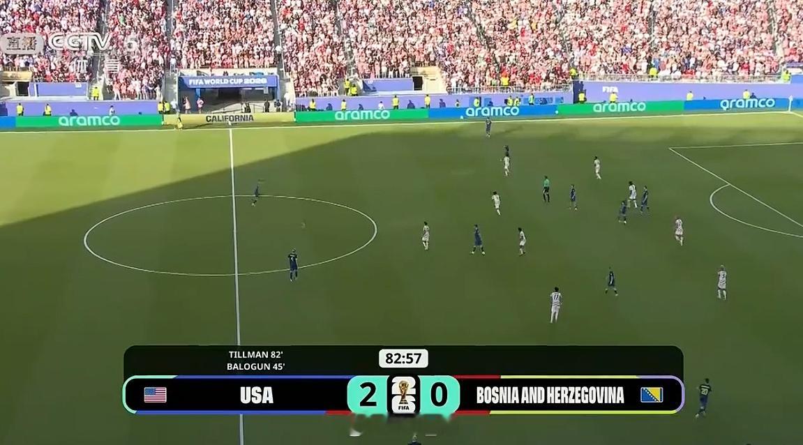 美国任意球破门！2-0 美国vs波黑