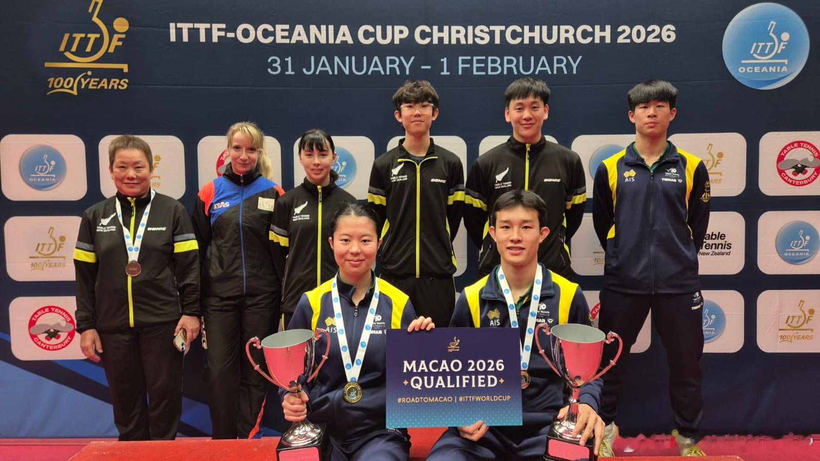 通过ITTF美洲杯四强获得2026年澳门单打世界杯资格的选手合影🎫 