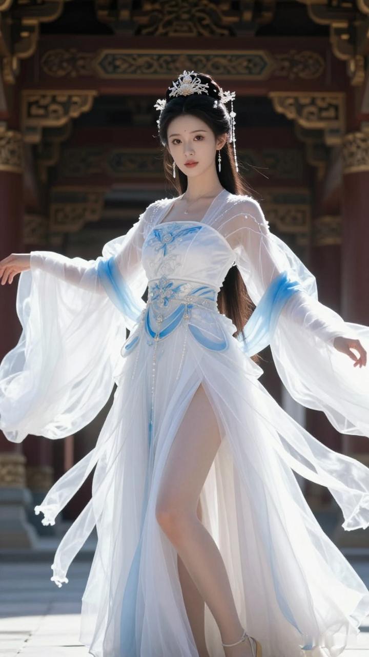 穿越时空的仙子，轻盈飘逸的古风华服，宛如画中仙子。