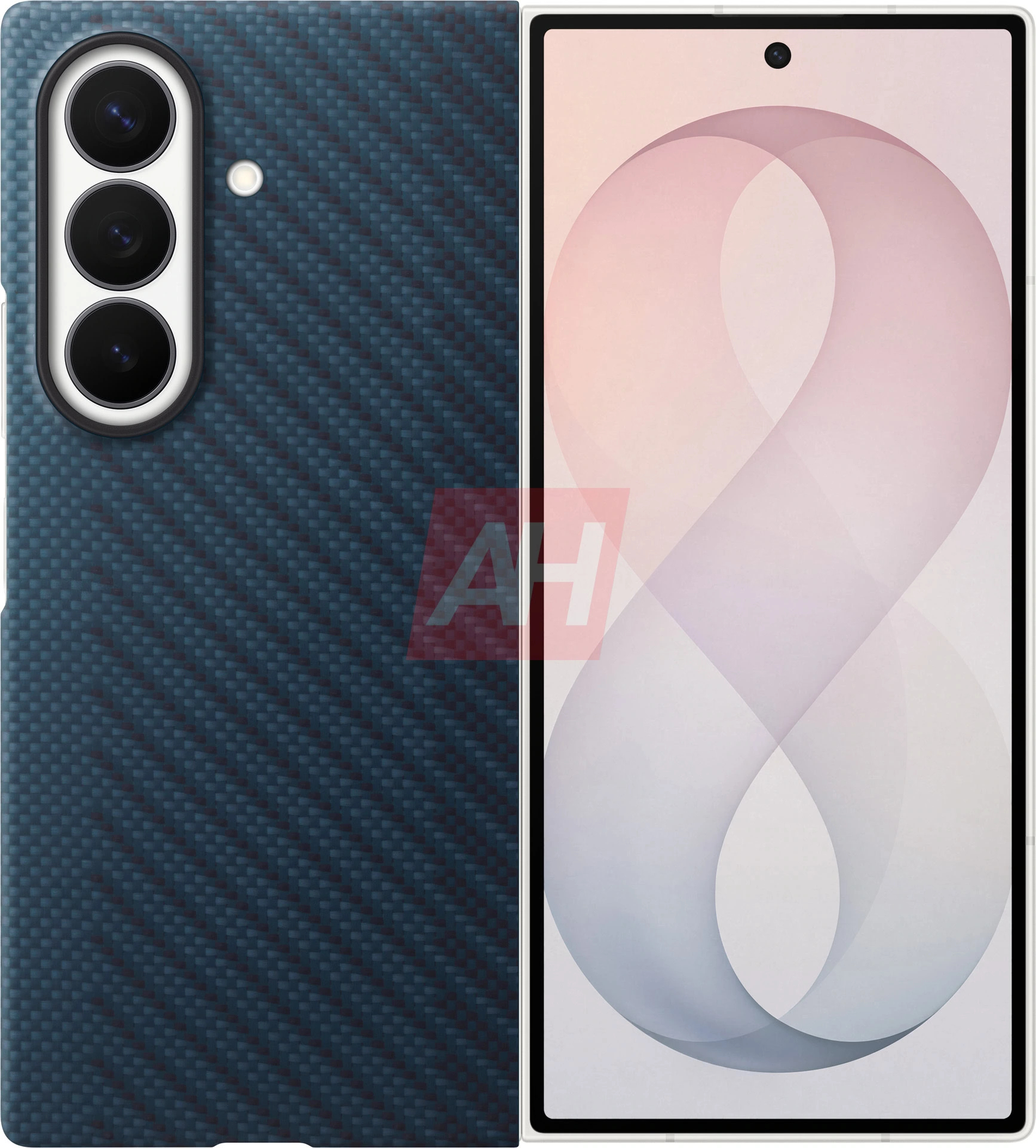 三星 Galaxy Z Fold 8  Ultra 带壳渲染图，黑白紫三色。 