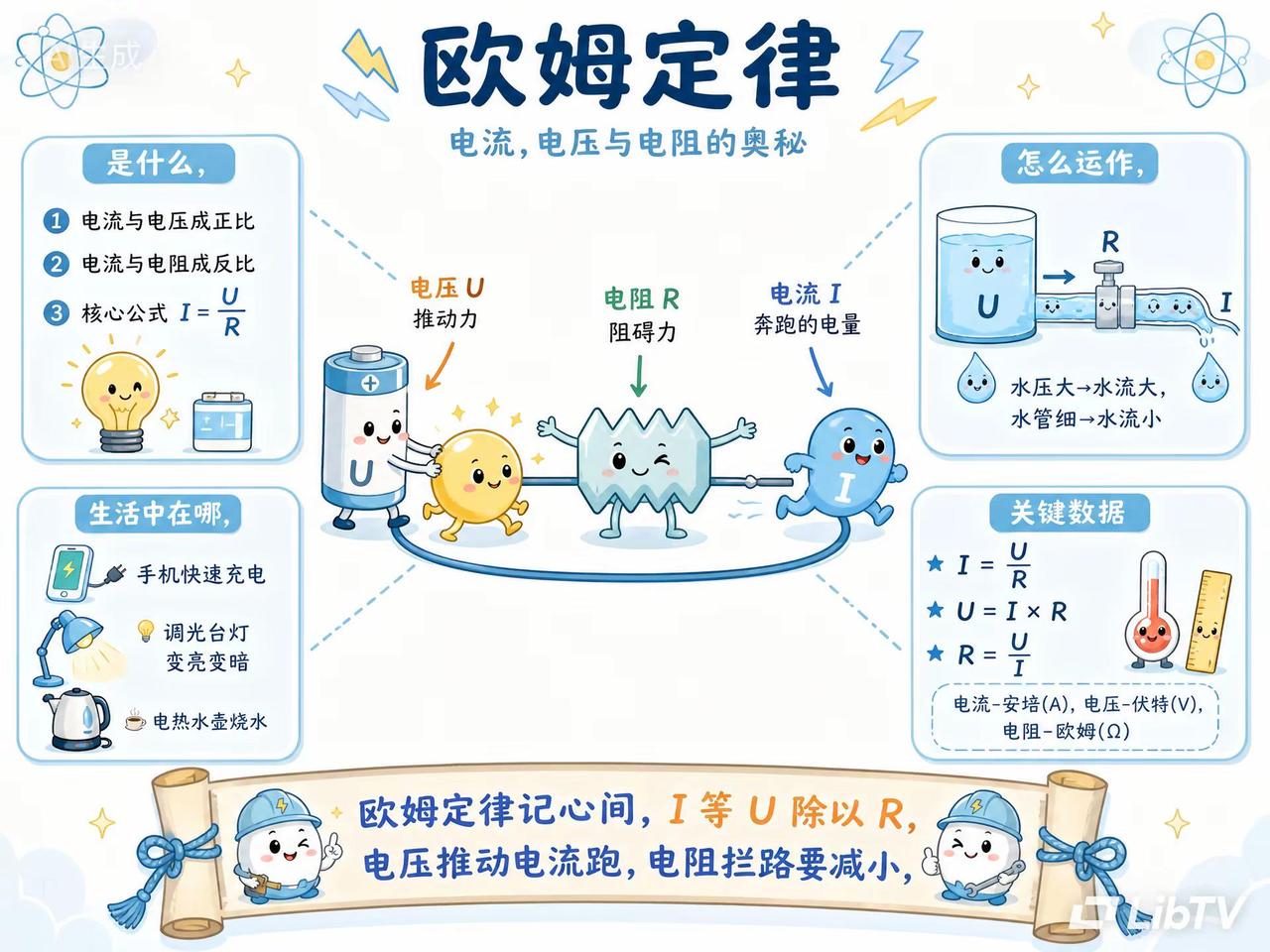 ⚡️ 一个公式统一了电学世界…。电流像水流，电压是水压，电阻是水管粗细——这个比