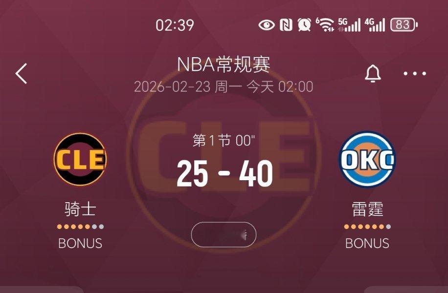 第一节结束，骑士落后15分！感觉如何？骑士vs雷霆