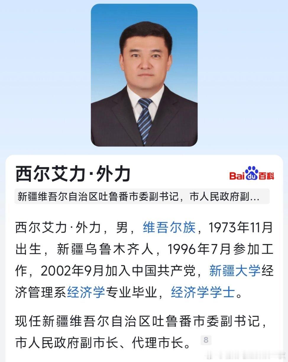 西尔艾力·外力任吐鲁番市副市长、代理市长。 ​​​