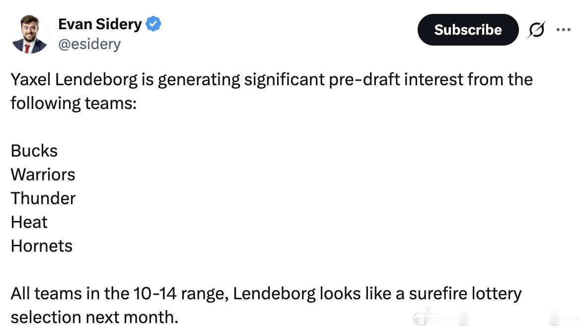 据Evan Sidery报道，亚克塞尔·伦德伯格(Yaxel Lendeborg