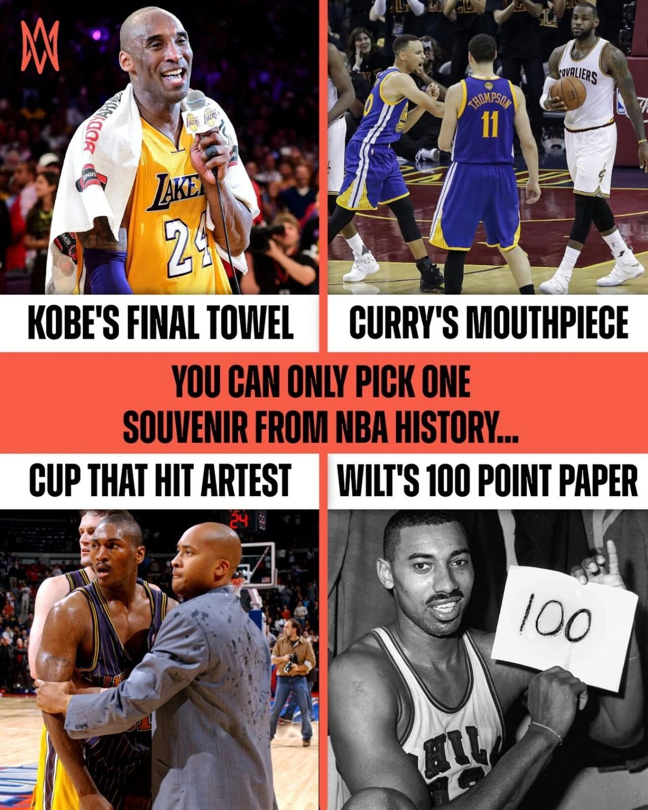 篮天下 下面的球星纪念品，四选一！你会选……？1、科比退役之战的毛巾；2、库里的