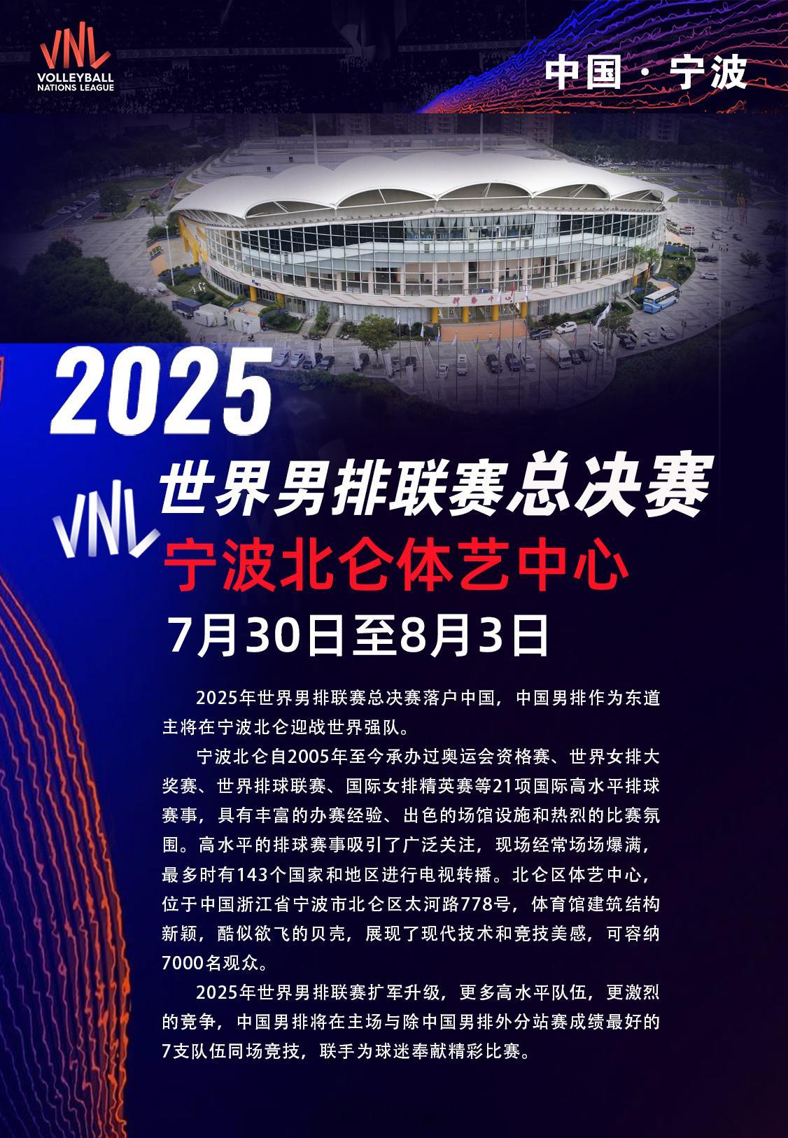 重磅！：2025年7月30日至8月3日， 2025世界男排联赛总决赛  将在我国