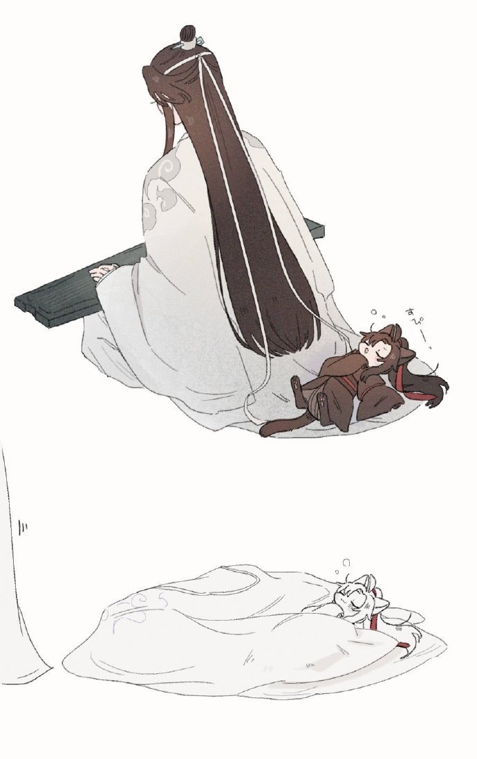 魔道祖师 听着蓝湛的琴声，羡喵喵睡着了x：23kiiilili 
