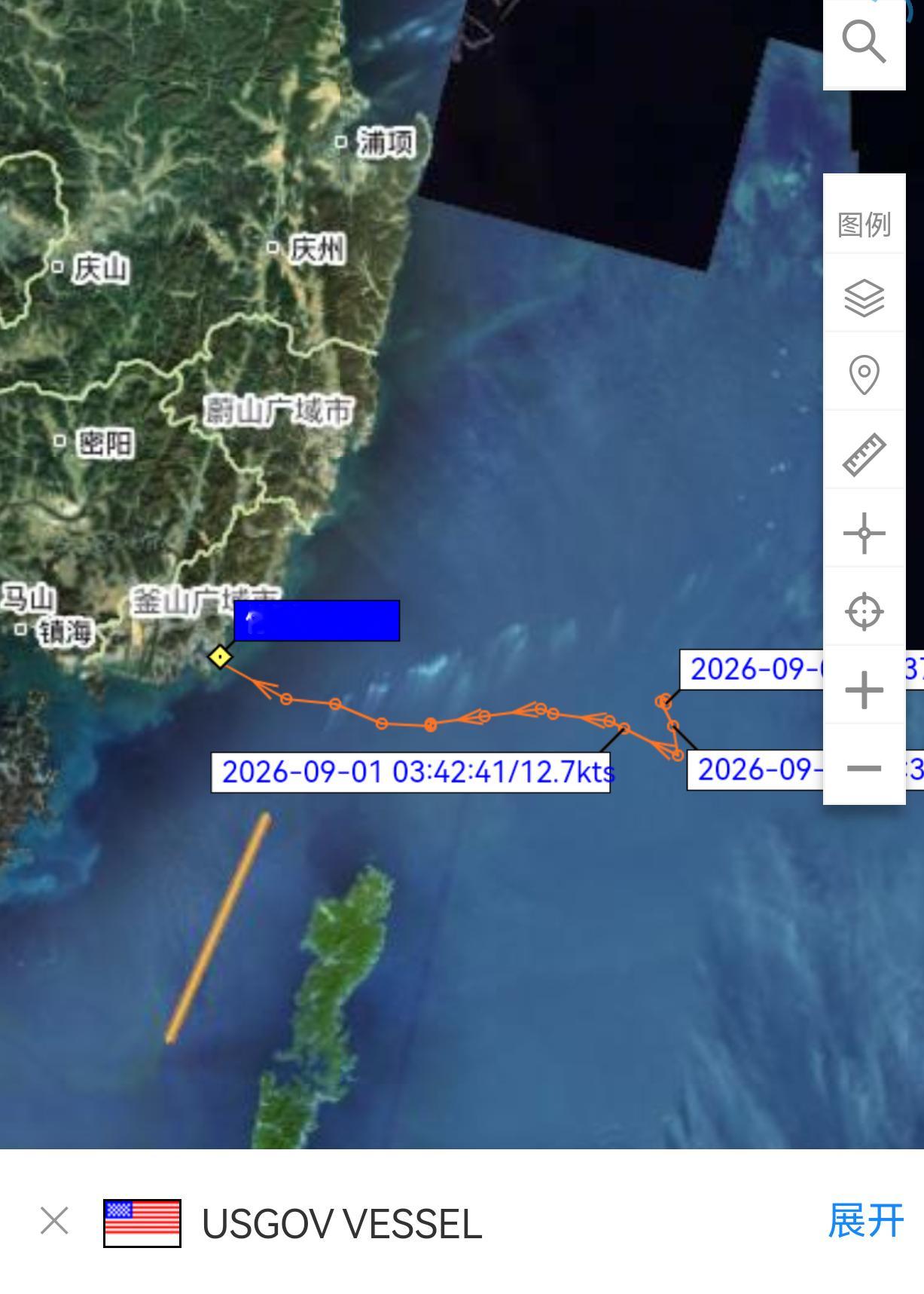 AIS信号显示，9月1号，此前曾在南海断电趴窝4天的美国海军本福德号驱逐舰(DD