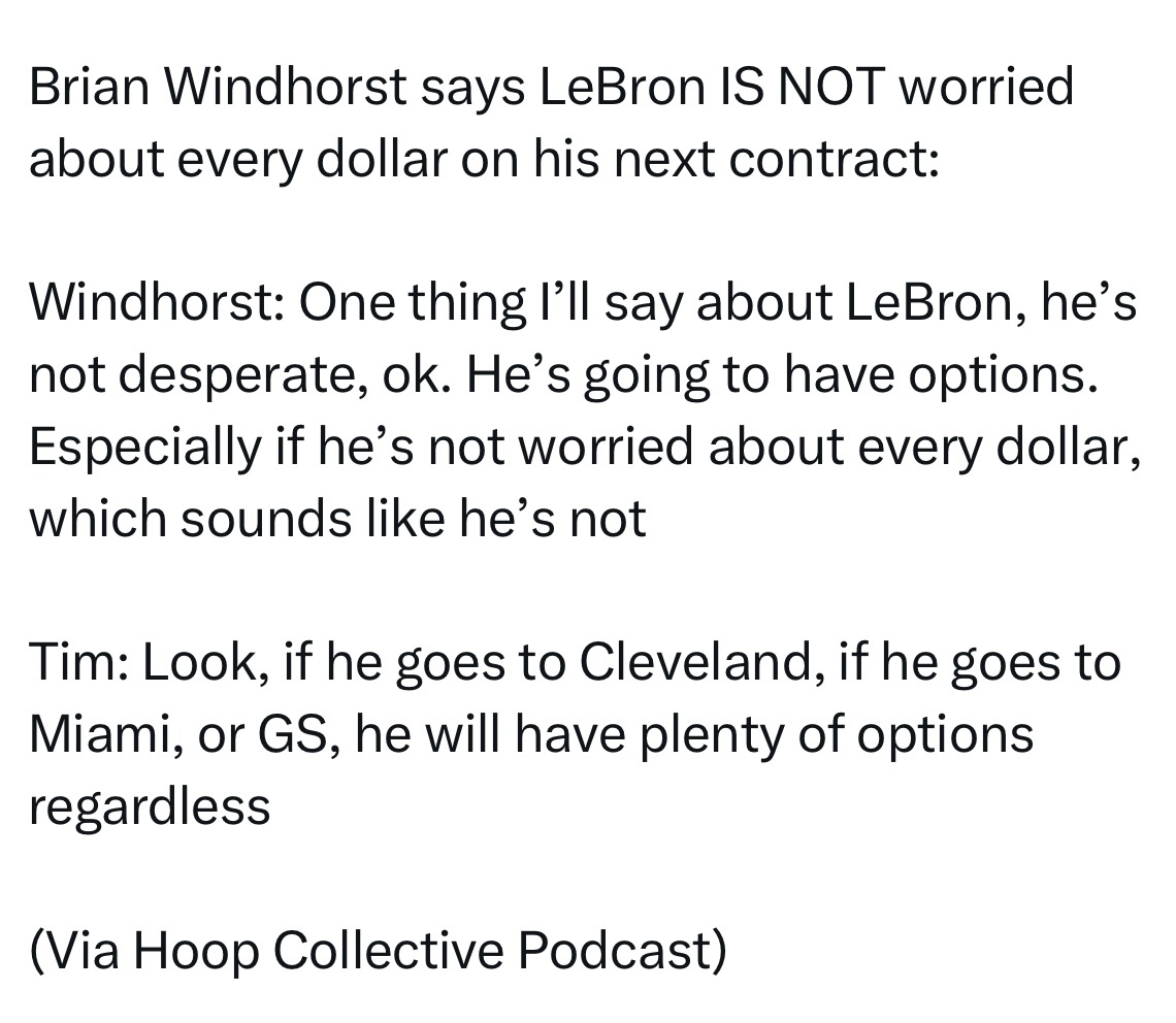 有杠杆就是好呀！Brian Windhorst：我想说一点关于勒布朗的情况，他并