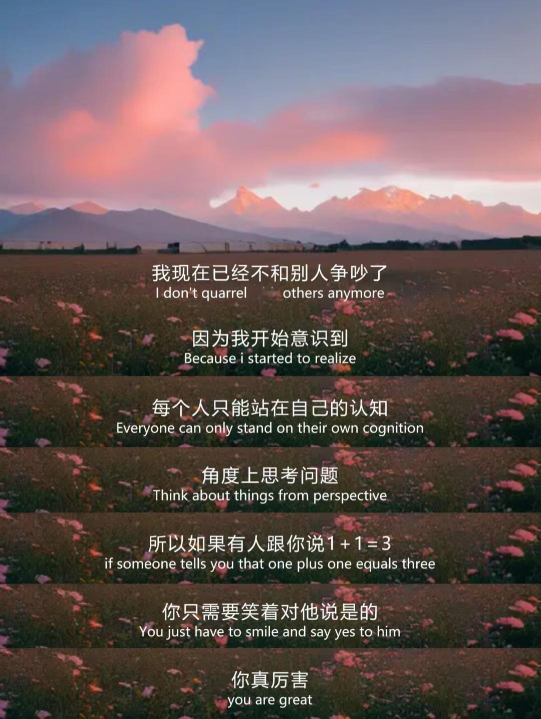 我现在已经不和别人争吵了，因为我发现每个人只能站在自己的认知角度思考问题。 ​​